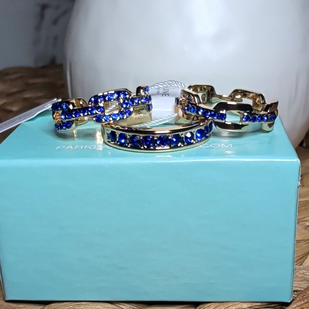 PARK LANE Gold Tone Blue Crystal Set of 3 Rings